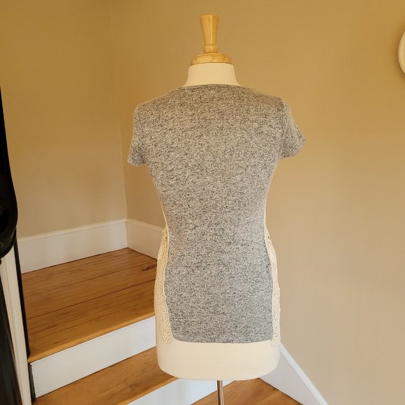 paper + tee Grey Crochet Detailed Short Sleeve Top Size M - Picture 6 of 9